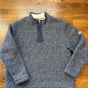 Men's Gray Quarter-Zip Knit Sweater with Sherpa lining size large navy blue